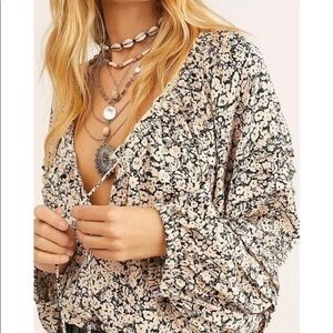 Free People Floral Bodysuit in Black and Cream